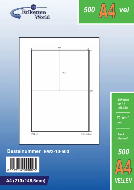 Klebeetiketten DIN A4 weiß 210x148,5mm (Laser Inkjet Kopierer) 500 Blatt