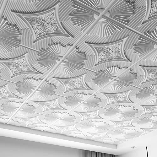 Art3d Drop Ceiling Tiles 24x24 in White 12-Pack 48 Sq.ft 3D Wainscoting Panel...
