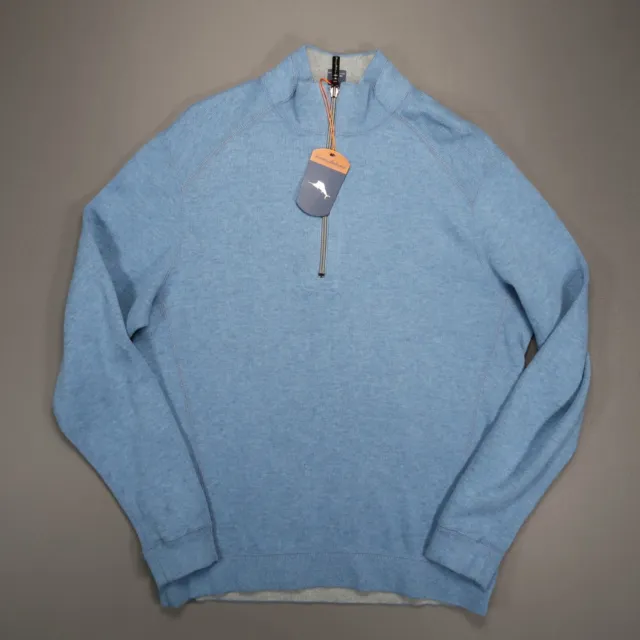 Tommy Bahama Sweater Mens Small Blue Gray Flip Side Classic Reversible Half Zip