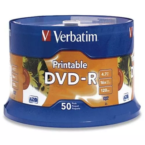 Verbatim DVD-R 4.7GB 16X White Inkjet Printable - 50pk Spindle (95137)