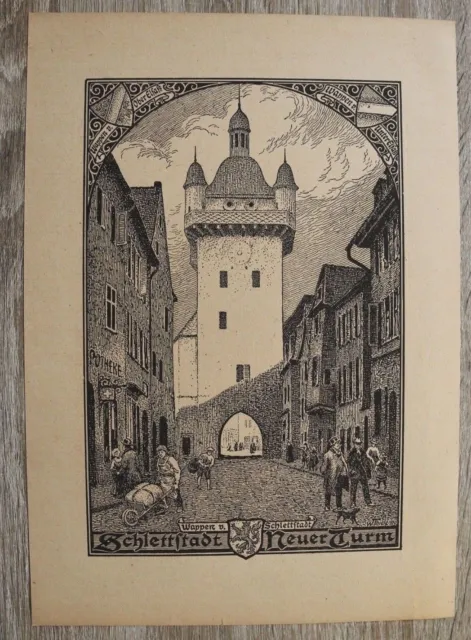 Kunstdruck Schlettstadt Elsass Frankreich 1920 W Thiele Sélestat Turm Apotheke