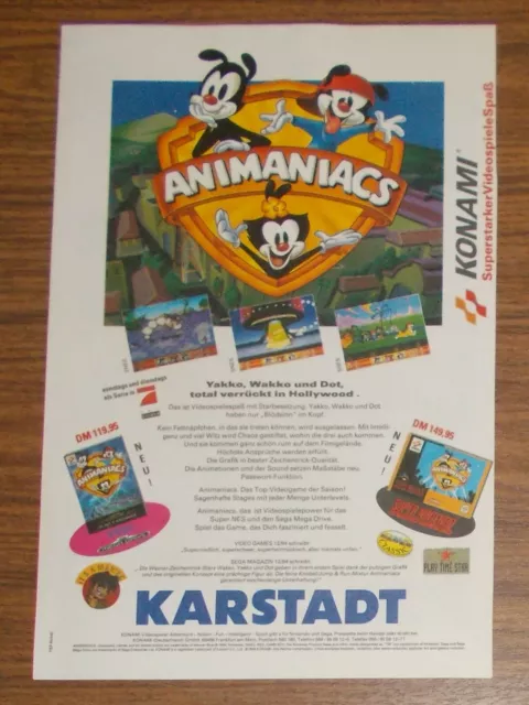 Seltene Werbung Super Nintendo SNES Sega Mega Drive ANIMANIACS 1995