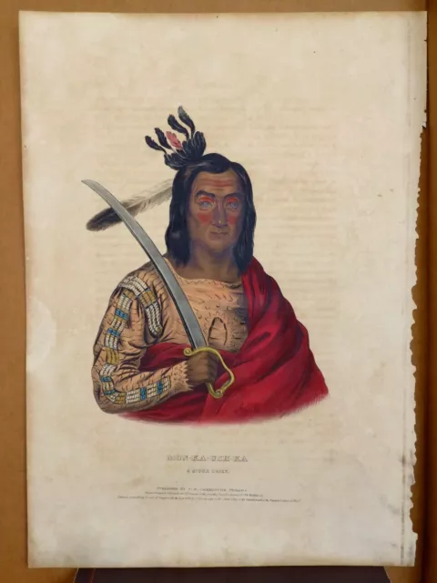MON-KA-USH-KA SIOUX CHIEF Orig Antique Litho McKenney + Hall Greenough Pub 1830s