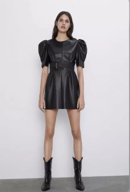 Zara Black Faux Leather Dress Size L