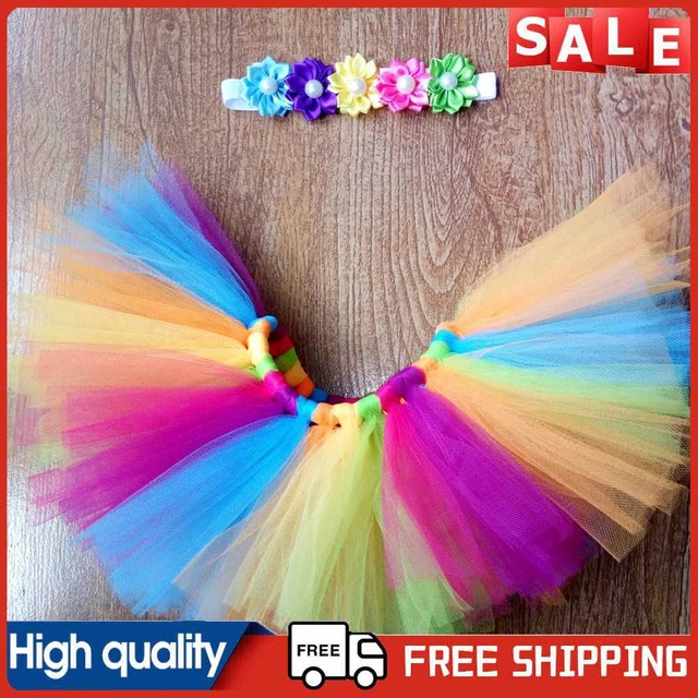Adorable Falda Tutú de Crochet Multicolor Flor Banda para el Cabello Accesorios para Fotografía
