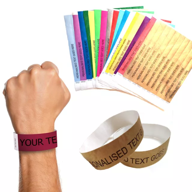 100 Personalised Paper Wristbands Tyvek Birthday Halloween Party Event Ticket