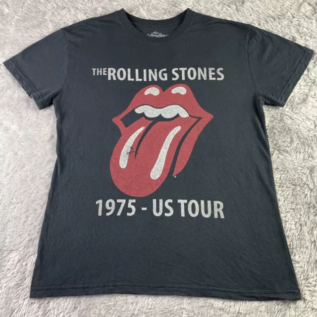 Rolling Stones Shirt 1975 US Tour Medium Black Short Sleeve Hot Lips Logo Repro