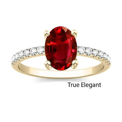 2.0 Ct Lab Created Oval Red Ruby Solid 14K Rose Gold Over Engagement Ring 2