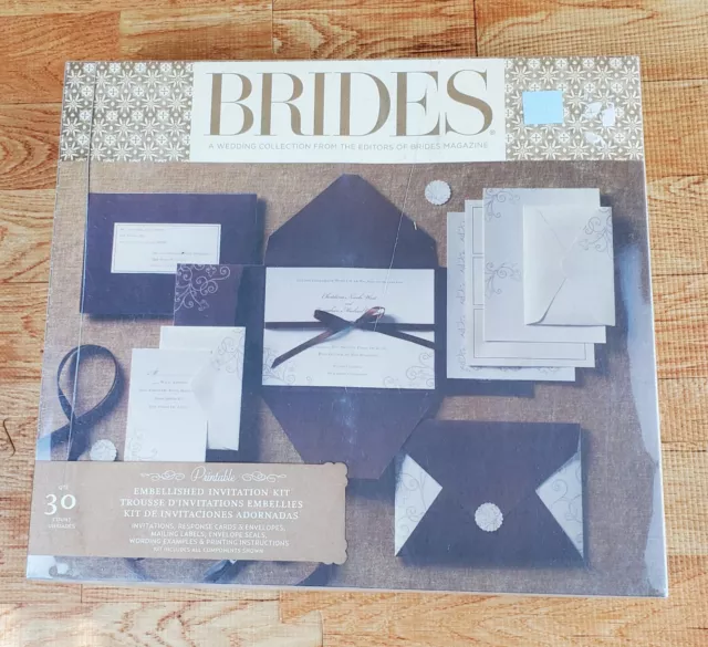 BRIDES MAGAZINE- 30 Ct Invitation Kit Printable Embellished (Brown) - NEW