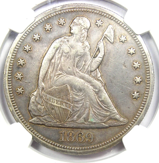 1869 Seated Liberty Silver Dollar $1 - Certified NGC AU Detail - Rare Date!