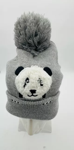 Panda Bear with Paws Beanie Hat Gray Knit with Pom One Size Fits Most 2
