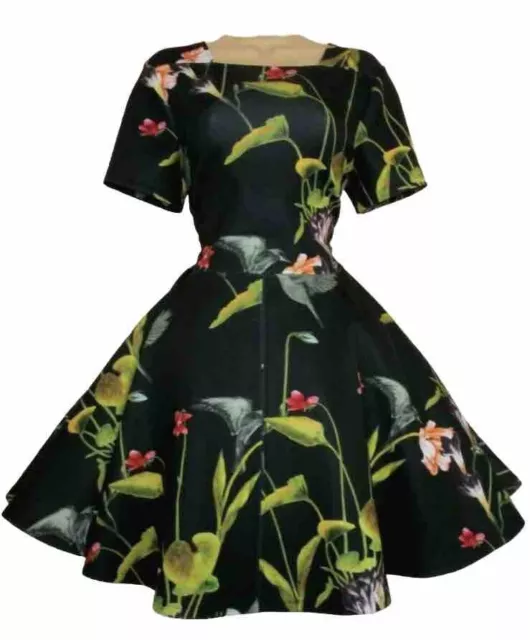 Ted Baker Moven Oriental Black Floral Skater Dress Size 1 uk 8