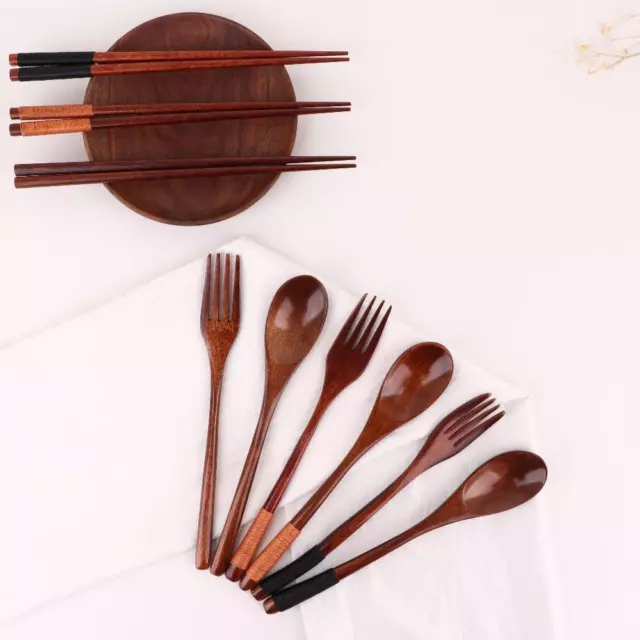 Handmade Home Wooden Fork Chopsticks Spoon Set Tableware Utensils Sets Cutlery