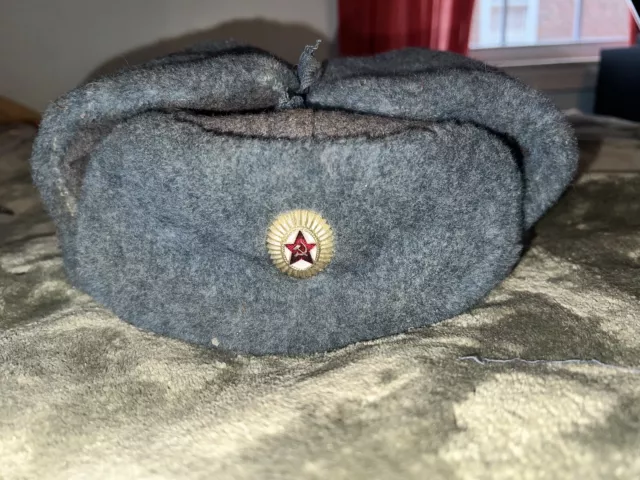 HAT SOVIET RUSSIAN Military Army Winter Hat Fur Ushanka Size 58 USSR ...