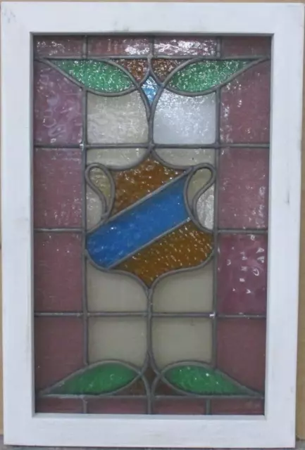 MIDSIZE OLD ENGLISH LEADED STAINED GLASS WINDOW Colorful Geometric 15" x 22.75"