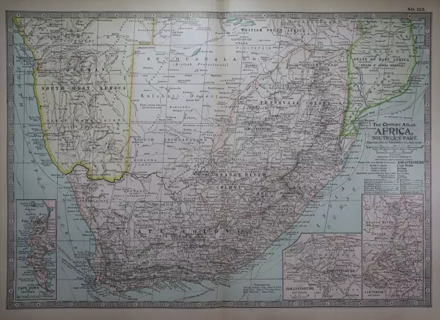 Old 1902 Century Atlas Map ~ SOUTHERN AFRICA ~(12x16) -#1180