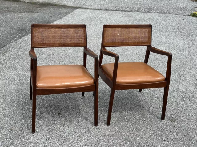 TWO Jens Risom Mid Century Walnut and Cane Playboy Chairs - Pair B