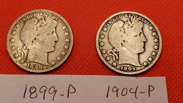 1899 P, 1904 P Barber Half Dollars Lot Of 2 Silver Coins