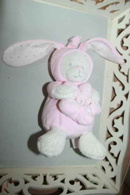 DOUDOU MAX ET SAX OURS 22 cm  LAPIN BLANC ROSE ETOILE (sans veilleuse)