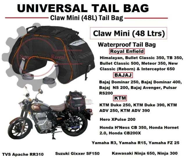 Black "Claw Mini (48 Ltr) Waterproof Tail Bag" Fit For All Universal Motorcycle