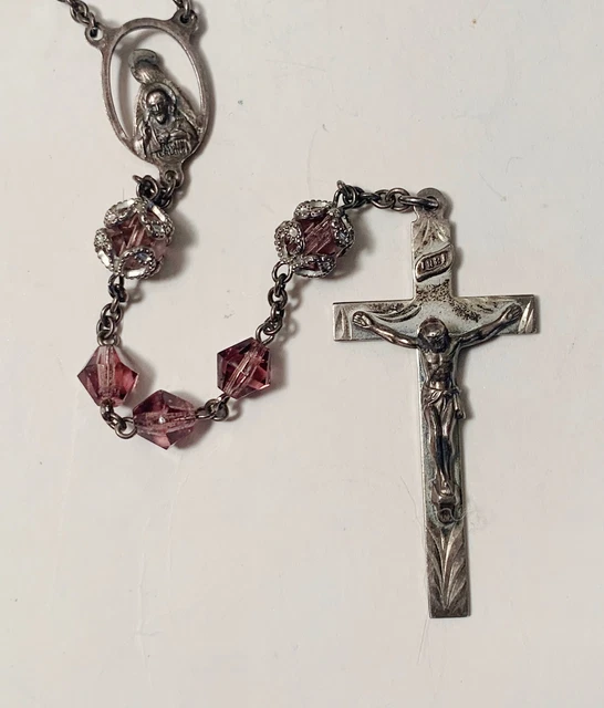 Vintage HMH Sterling Silver and Purple Bead Rosary 20.5" in Length