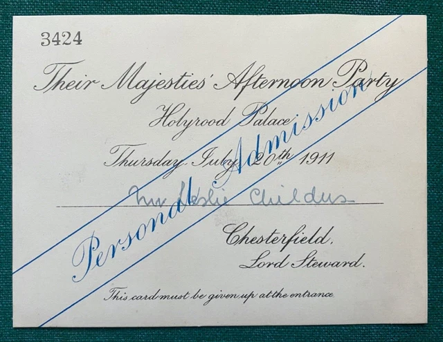 Antique Royal Pass King George V Queen Mary 1911 Coronation Holyrood Palace Scot