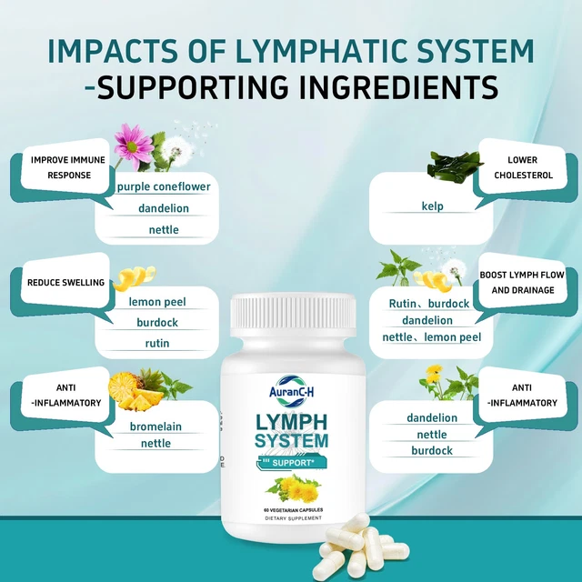 LYMPH SUPPORT SUPPLEMENT for Swelling Relief, Lymphatic Health, 60 ...