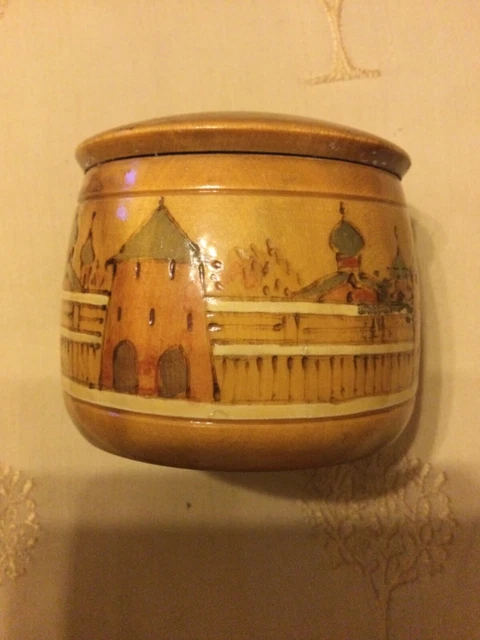 Vintage Wooden Lacquered Trinket Box, Russian, Red Square, Hand Painted