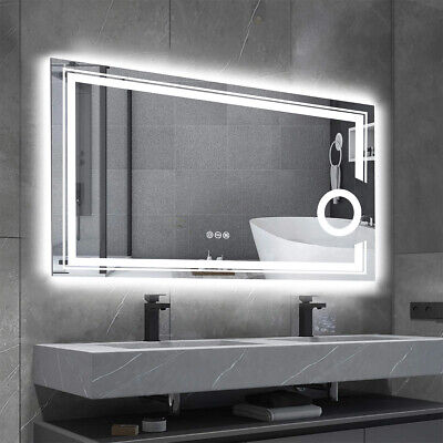 Large Medium Led Bathroom Mirror W/ 3X Magnification Anti-Fog Smart Touch Button