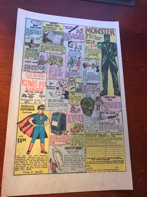 1974 Vintage 6.5X10 Print Ad For Honor House Novelty Items Superman+Frankenstein