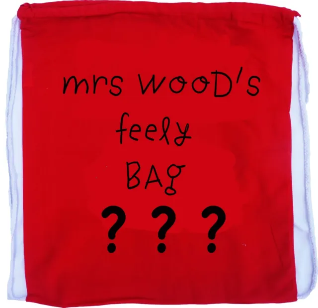 Personalised Teacher Phonics Red Feely Drawstring Bag