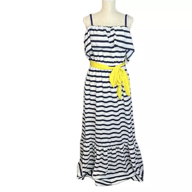 NWT Eliza J Dress Maxi White Blue Striped Womens Size 8 Off Shoulder