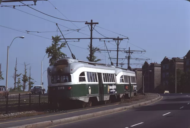MBTA 3173 & 3193 in a two-car train on Comm Ave 1979 Original Kodachrome Slide