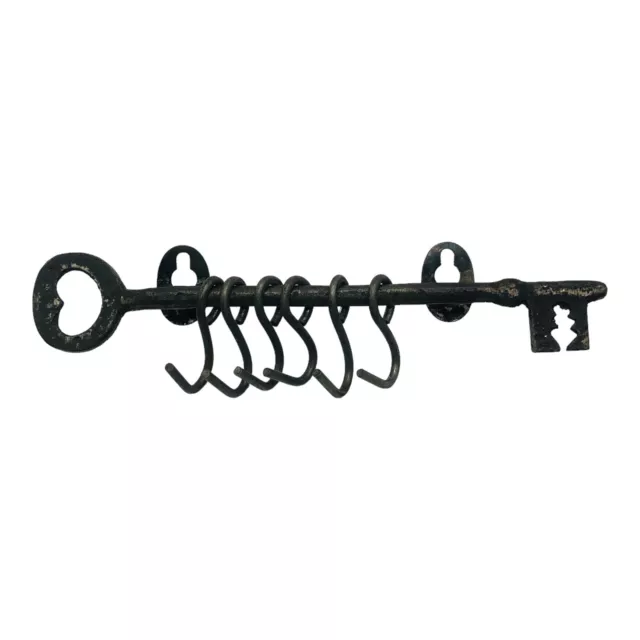 VTG Cast Iron Metal Skeleton Key Holder Hanger 6 Sliding Hooks Wall Entryway