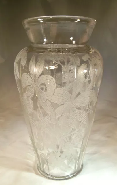 Paden City Glass Co. Orchid Crystal Rare 10" Tall Samson Collar Panelled Vase!