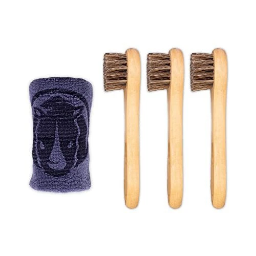 4 Piece Horse Hair Shoe Brush Kit 3 Dauber Brushes Microfiber Towel Genuine...