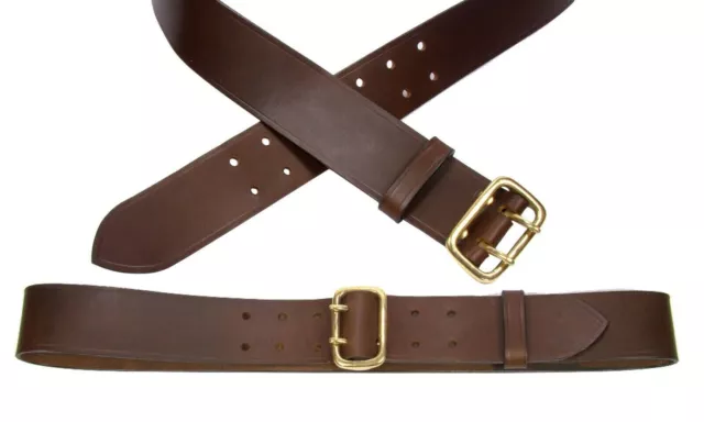 Leather Sam Browne Duty 2″ wide Genuine Calf Leather Military Belt 3.5m Thick