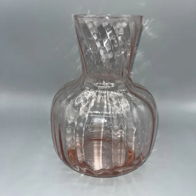 Vintage Depression Glass Bedside Water Carafe Decanter Pink Swirl Design