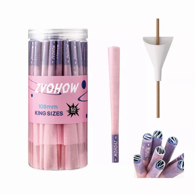 ZVOHOW King Size Pink Pre Rolled Cones Rolling Paper 50 Cones