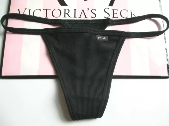 VICTORIA'S SECRET PINK Black V-String Thong Panty S M L XL 2XL Ribbed  Cotton NWT $14.99 - PicClick