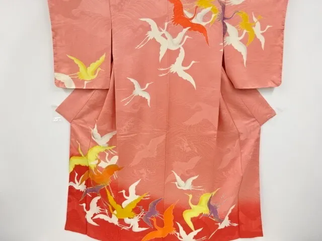 80818# Japanese Kimono / Antique Kimono / Embroidery / Cranes