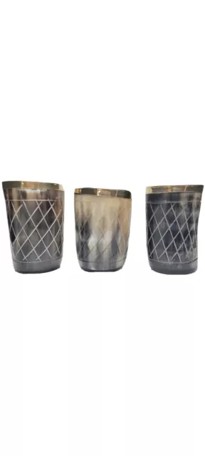 Horn Shot Glass Pure Brass Rim geometric pattern Whiskey glasses Handcrafted