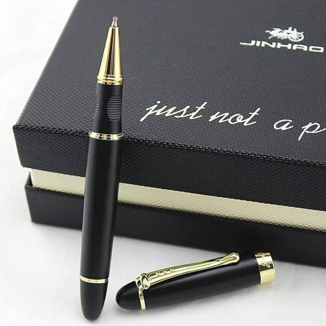 Rollerball Gel Pen Business School Office Golden Clip Matt Black Gift Ballpoint