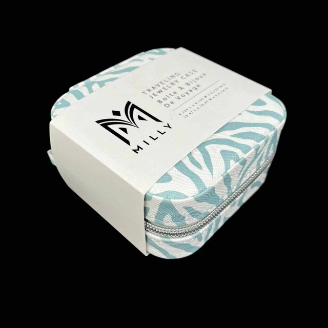 Milly Traveling Jewelry Case Zebra Animal Print Blue White