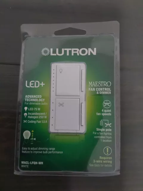 Lutron MACL-LFQH-WH Maestro Fan Control and Light Dimmer for Dimmable LED New S