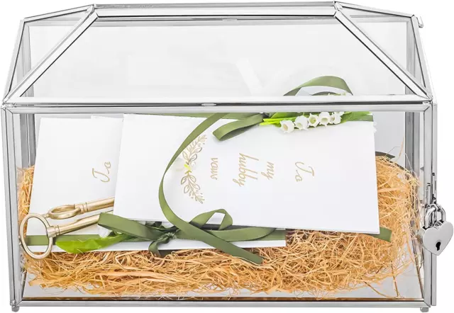 Caja de Tarjetas De Vidrio De Boda con Ranura Y Cerradura - Soporte De Vidrio Gr