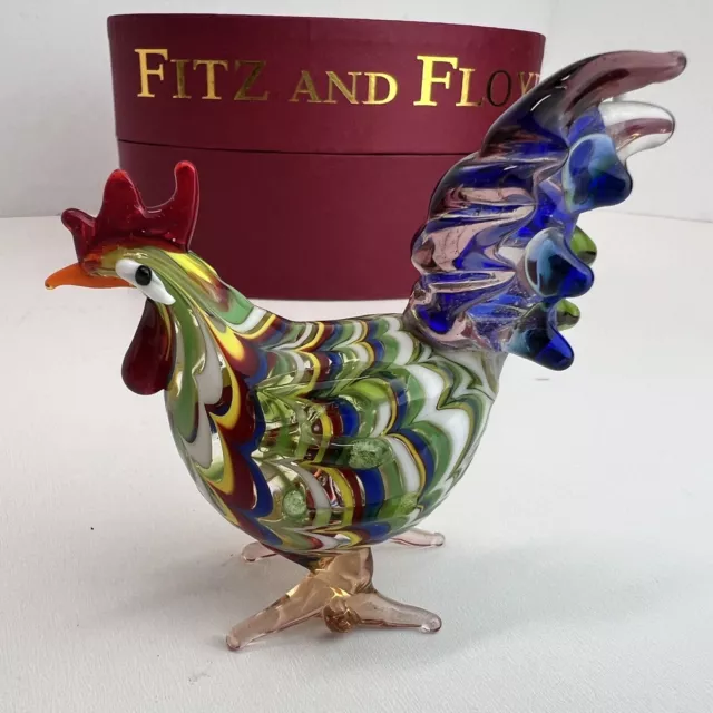 Fitz & Floyd Glass Menagerie Art Glass ROOSTER Chicken 43/103 Farm Decor Gift