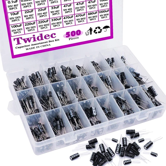 /500Pcs Aluminum Electrolytic Capacitor Assortment Box Kit 24Value 0.1u...