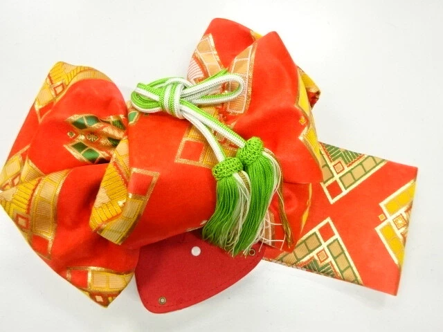 45730# Japanese Kimono / Ribbon Tsukuri Obi For Girls / Woven  Flower Rhombus