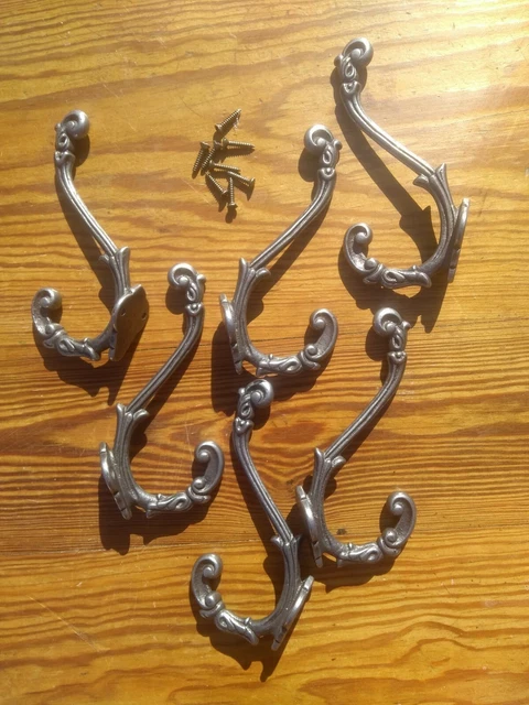 6 X French Baroque Style Cast Iron Coat Hooks